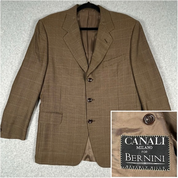 Canali Milano Blazer Jacket Sports‎ Coat Italy Wool Brown Birdseye SEE PICS - Picture 1 of 14